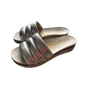 Sam Edelman Women's Metallic Gold Annalisa Plush Slide Sandals Size 9